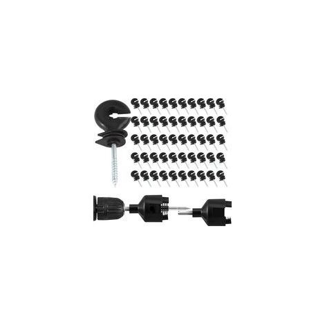 Lot de 50 isolateurs annulaires pour clôture électrique, accessoires pour poteaux en bois avec mandrin de perçage (1/5)