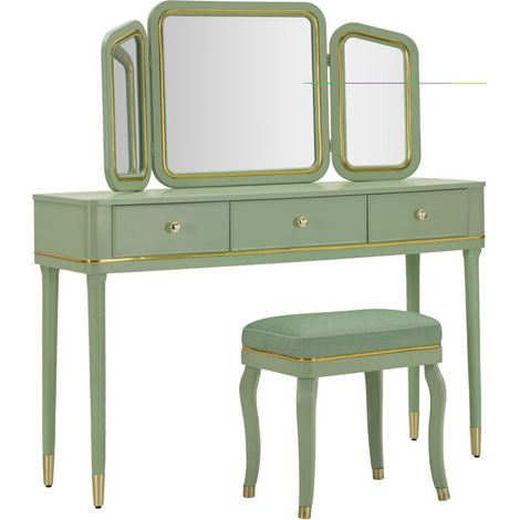 Coiffeuse avec Miroir & Tabouret "Camille" 120cm Vert (1/5)