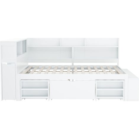 Letto per bambini 140x200 cm bianco con cassetti, libreria e vani contenitore (1/5)