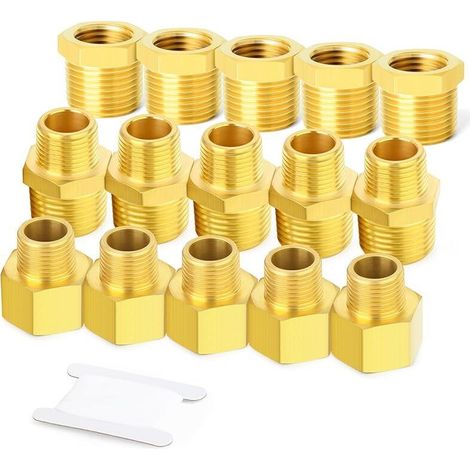 Juego de 15 piezas de accesorios de tubería de latón, casquillo hexagonal, adaptador reductor, reductor hexagonal de 3/8 de pulgada BSP x 1/4 de pulgada BSP