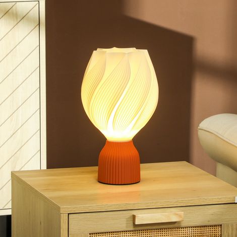 Lampe de table LED 3D à motif pétale, lumière chaude pour table de chevet et bureau, Ø 16,5 x 28 cm, blanc et terracotta (1/5)