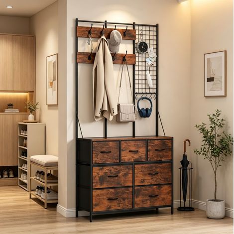 Mobile da ingresso 100x30x183 cm in legno marrone salvaspazio con contenitore FloraGrace (1/5)