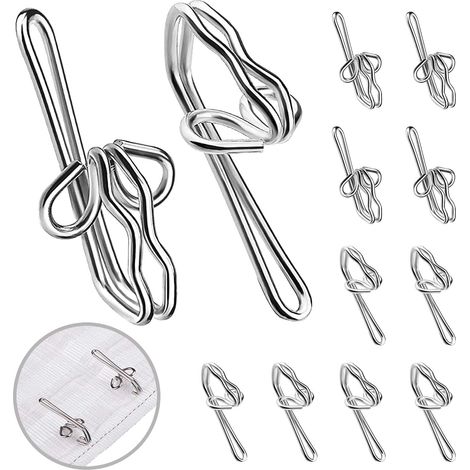 CSPARKV 100 Pieces Silver Metal Curtain Hooks Metal Curtain Hooks Curtain Hooks Metal Curtain Hook for Gathered Ribbon for Window Curtain Door Curtain and Shower Curtain (1/5)