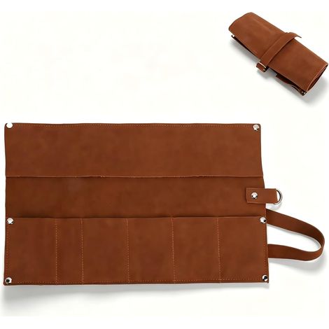 Sac à outils enroulable en cuir, 6 compartiments, sac à outils enroulable robuste, organisateur, étui à outils en toile cirée, sac enroulable (1/5)