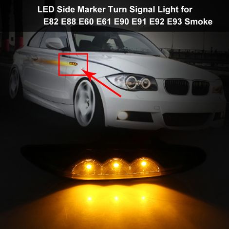 Paire de clignotants latéraux LED fumés pour BMW E82 E88 E60 E61 E90 E91 E92 E93, plastique 12V 11.5x2.6cm (1/5)
