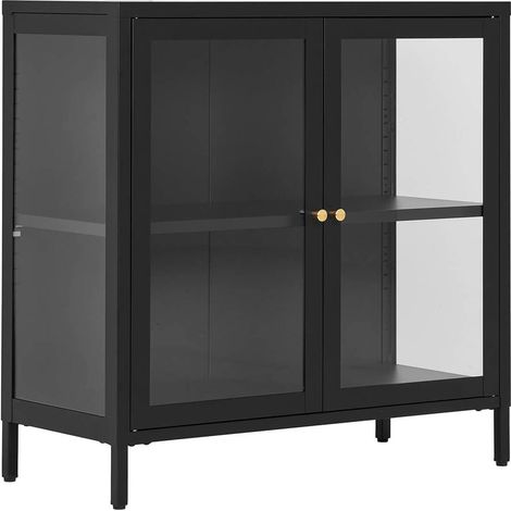 HUGO - Meuble d'appoint 2 Portes Vitrées en Métal Laqué Noir (1/5)
