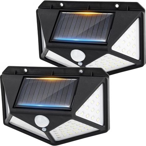 Lot de 2 Lampe Solaire Extérieur avec Détecteur de Mouvement, Spot Solaire Extérieur LED pour Jardin, 100 LEDs, 3 Modes, Angle 270°, IP65, Batterie 800mAh, GDK203 2 [Classe énergétique G] (1/5)