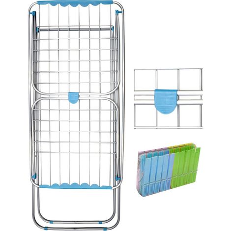 Tendedero de Aluminio con Capacidad de 20m Incluye 20 Pinzas Tendal Plegable con Varillas Gruesas y Resistente