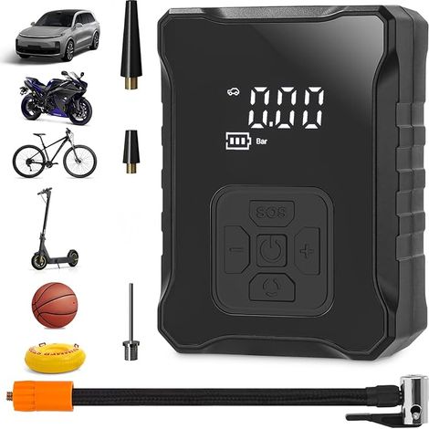 Inflador eléctrico, mini compresor de aire de 150 PSI, bomba eléctrica para bicicleta con pantalla LED digital y luz LED, batería de 2000 mAh. Compresor para coche, bicicleta, motocicleta, balón de ba