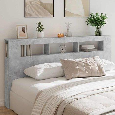 vidaXL Testiera LED Grigio Cemento 200x18,5x103,5 cm Legno Multistrato
