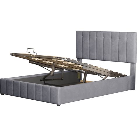 Cama tapizada 140x200 cm gris con arcón hidráulico, cabecero acolchado y somier metálico (1/5)