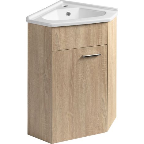 Meuble vasque d'angle ZOJA 39x74x39cm, chêne platiné (1/4)