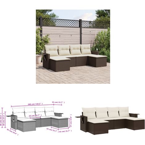 6-tlg. Garten-Sofagarnitur mit Kissen Braun Poly Rattan - Gartenmöbel - Sofasatz - Rattan Möbel - Outdoor Möbel - Lounge Set - Home & Living (1/3)