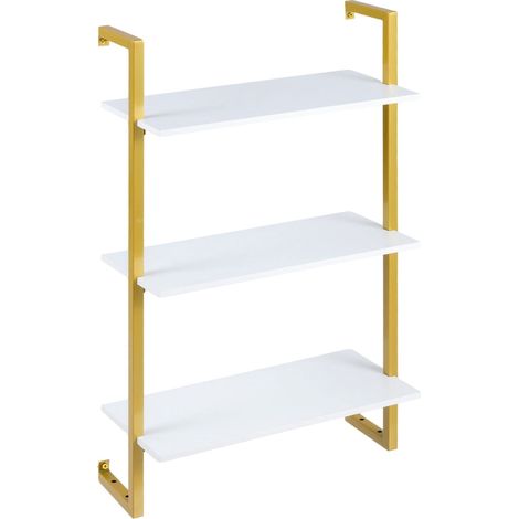 3-stufiges Wandregal mit Metallrahmen - Weiß, 53 x 23 x 90 cm