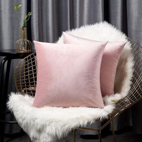 Set mit 2 dekorativen Samtkissenbezügen für Sofa oder Schlafzimmer (45 x 45 cm, rosa) (1/4)