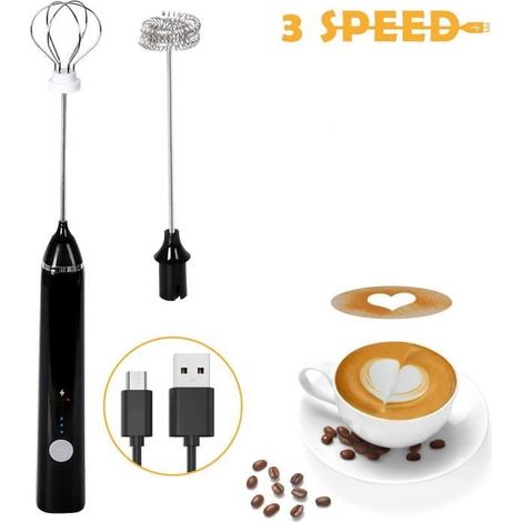 Mousseur à Lait - USB Rechargeable - Trois Vitesses Réglables - Noir (1/4)