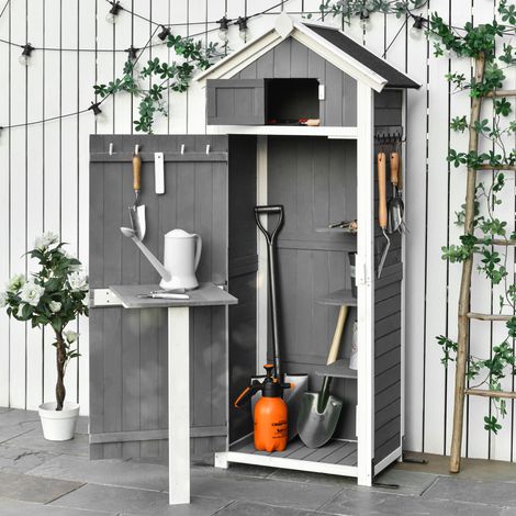 Armoire de jardin 78x52,5x182 cm en bois gris, avec rangement pour outils, extérieur FloraGrace (1/5)