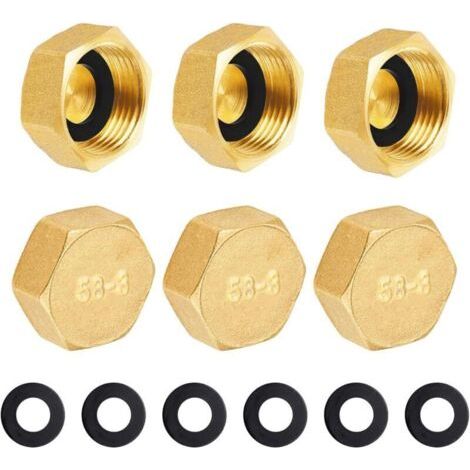 Bouchon en laiton G3/8"(Ø15,3mm) femelle,6 pièces Obturateur Capuchon de tuyau G3/8,Capuchon en laiton hexagonal,capuchon de tuyau embout raccord fileté pour conduite d'eau de jardin (1/5)