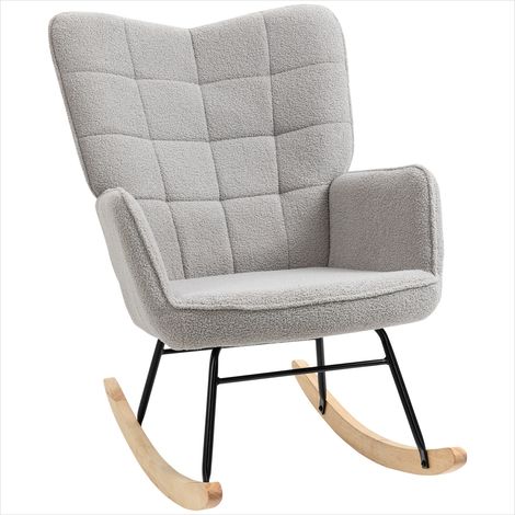 Fauteuil à bascule gris clair bouclette acier et bois 71 x 98 x (1/5)