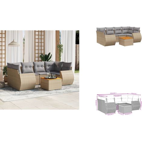 Salon de jardin avec coussins 7 pcs beige résine tressée - Ensemble Salon De Jardin - Meuble Extérieur - Jardin - Terrasse - Patio (1/3)
