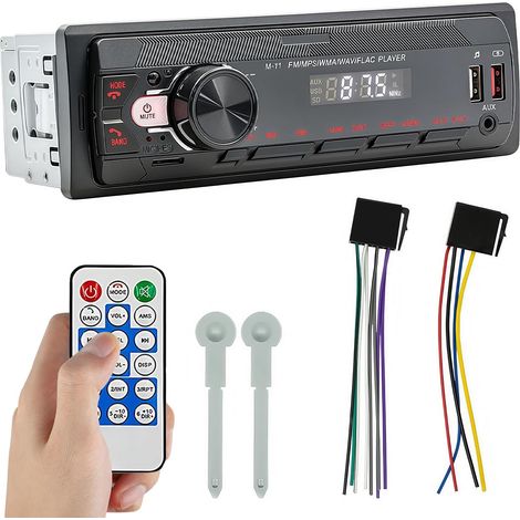Autoradio Bluetooth 5.0 - Radio de voiture Bluetooth - Avec kit mains libres - FM/7 couleurs - 1 DIN avec 2 ports USB/AUX/lecteur MP3 - Prise en charge iOS / Android (1/5)