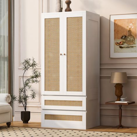 Armoire blanche 2 portes avec 2 tiroirs et grand compartiment, 70x55x170 cm (1/5)