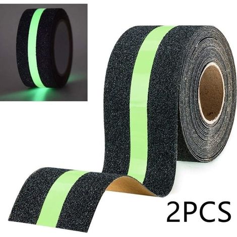Confezione da 2 nastri antiscivolo con pellicola luminosa che si illumina al buio, nastro di sicurezza per scale e pavimenti scivolosi, 10 m x 5 cm (1/5)