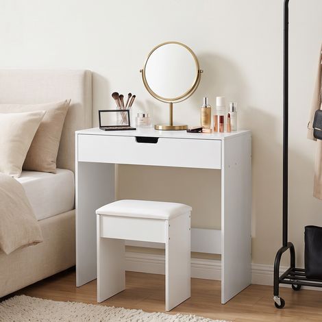 Coiffeuse avec Tiroir, Table Maquillage Moderne, Chambre, 75x40x75 cm, Blanc (1/5)
