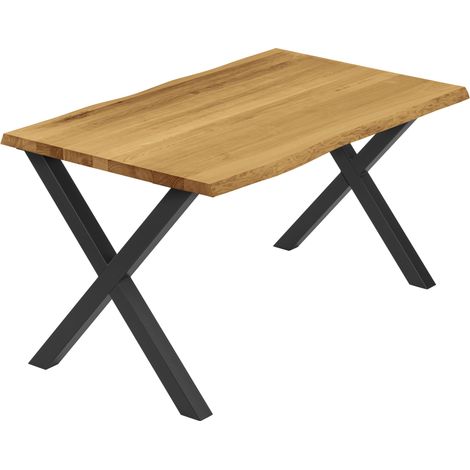 LAMO Manufaktur Esstisch Küchentisch, mit Baumkante 120x80x76 cm (AxBxH), Design, Rustikal / Schwarz, LEB-01-A-003-9005D