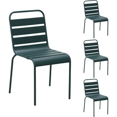 Lot de 4 chaises de jardin en métal vert sapin - BACA