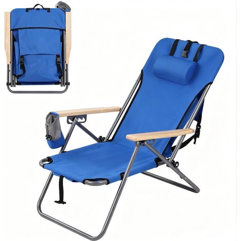 Chaise pliante de jardin avec dossier réglable en 4 positions, tissu Oxford 600D bleu (1/5)