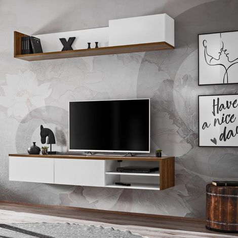 Ensemble Meuble TV "Dallas" 180cm Blanc & Chêne (1/5)
