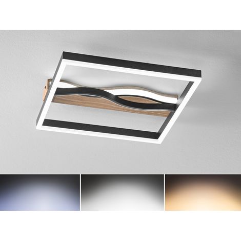 LED Deckenleuchte und Wandleuchte HAWAII in Schwarz, 3 Lichtfarben, 40x40cm
