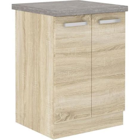 Meuble bas de cuisine 2 portes battantes – Décor chêne sonoma – Dimensions L 60 x P 51,6 x H 85 cm – Finition mate (1/5)