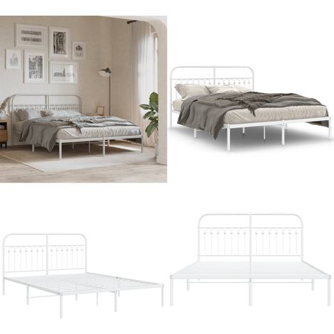 Cadre de lit métal sans matelas et tête de lit blanc 150x200 cm - Cadre De Lit - Lit Double - Lit Metal - Lit Blanc - Meuble Chambre - Home & Living (1/5)