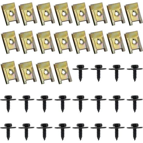 40 Pcs Clips de Fixation Voiture, Vis Et Boulons de Voiture, U-Clip Fixation, Écrou et Clip Garde-Boue Automobile, Agrafes Carrosserie, Vis Soubassement, Vis d'Aile Carrosserie