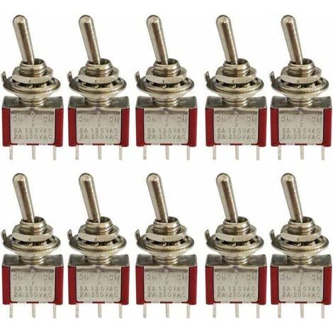 10 Pcs Mini Rocker Switch, AC 125V 6A / 250V 2A 3 Pin SPDT ON-OFF-ON 3 Pin 3 Position SPDT Self-Locking Rocker Switch for Auto Parts Red, (1/4)
