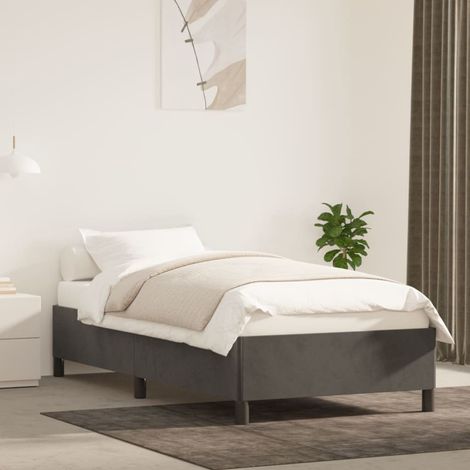 Cadre de lit sans matelas gris foncé 90x200 cm velours [Cadre de lit] + [Lit velours] + [Cadre lit velours 90x200 cm] (1/4)