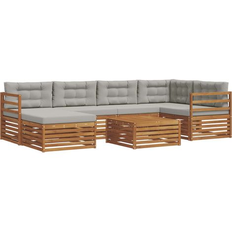 Set di divani da esterno 7 pz Grigio Naturale e Chiaro vidaXL (1/5)