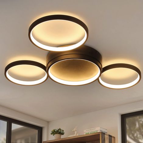 ZMH Plafonnier Salon LED Plafonnier-Moderne Blanc Chaud 29W Lampe d'éclairage avec 4 Anneaux Design Salon Lumières Décoration Salle à Manger Chambre d'Enfants Cuisine Couloir Chambre des Jeunes/Noir
