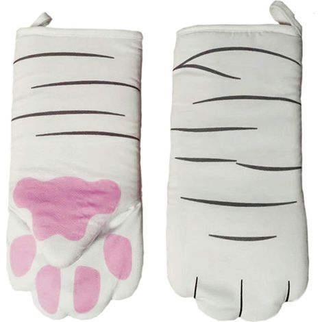 Gants de cuisine résistants à la chaleur jusqu'à 250 °C, antidérapants, motif patte de chat, isolants et utilisables comme maniques et gants de barbecue. Lot de 2. (1/5)