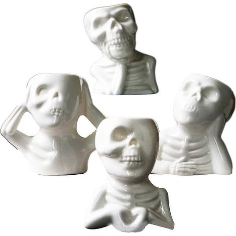 Lot de 4 pots en céramique multifonctions en forme de crâne pour plantes succulentes, pour jardin ou terrasse. (1/5)