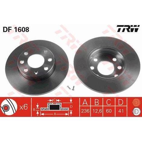 Lot de 2 Disques de frein TRW Automotive DF1608 BEDFORD 5 69 030 90008005