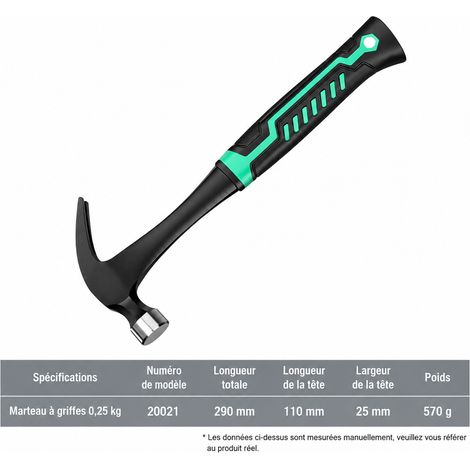 Marteau arrache-clou anti-vibration 290 mm vert et noir réf 4970 29 × 15 × 2,5 cm 570 g – Livraison gratuite