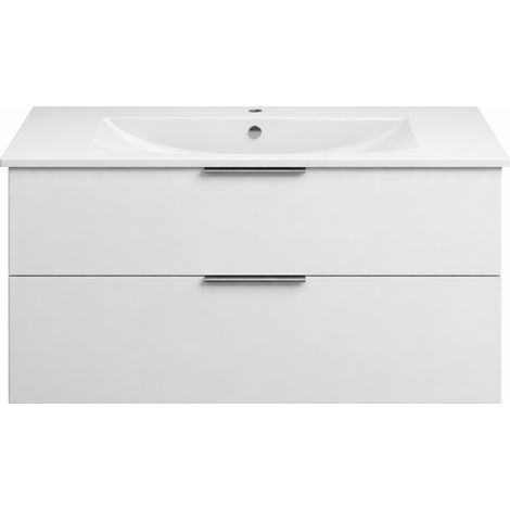 Burgbad – Meuble double vasque 120 cm – 1 vasque céramique – 2 tiroirs – Finition blanc brillant – Installation suspendue