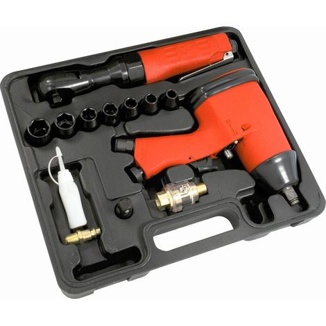 Conjunto de pistola impacto y carraca neumatica con vasos de impacto 9 a 19 mm, 13 piezas (1/4)
