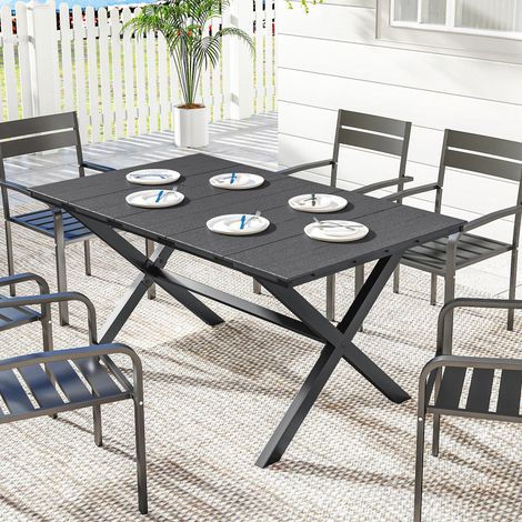 Rechteckiger Gartentisch für 4 bis 6 Personen, Esstisch für den Außenbereich mit Tischplatte in Holzoptik, 150 x 90 x 74 cm, schwarz