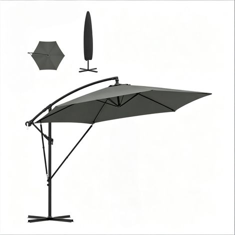 CHICFURN Ombrellone decentrato 310 x 310 cm in metallo e poliestere grigio scuro, pieghevole (1/5)