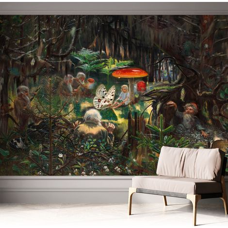 Papier peint autocollant adhésif installation rapide du papier peint durable et résistante Forêt féérique 312x219 cm (1/5)