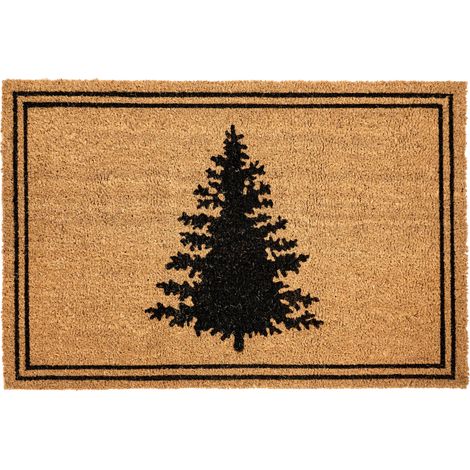 Felpudo de fibra de coco con motivo árbol de Navidad antideslizante 60 x 90 cm natural Manapao